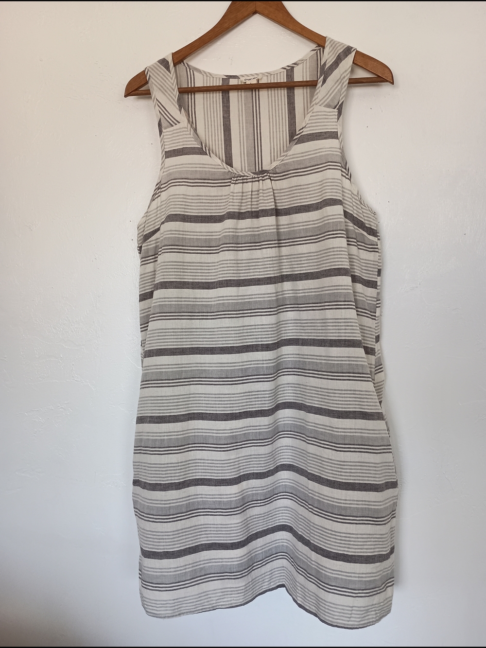 Steven Alan Organic Cotton Striped Sleeveless Shift Dress in Cream and Gray